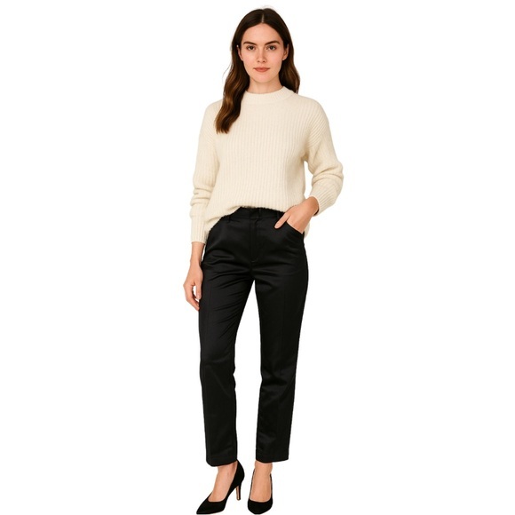 PrettyLittleThing Pants - NWT PrettyLittleThing Black Satin Straight Leg Trousers High Rise Size 0